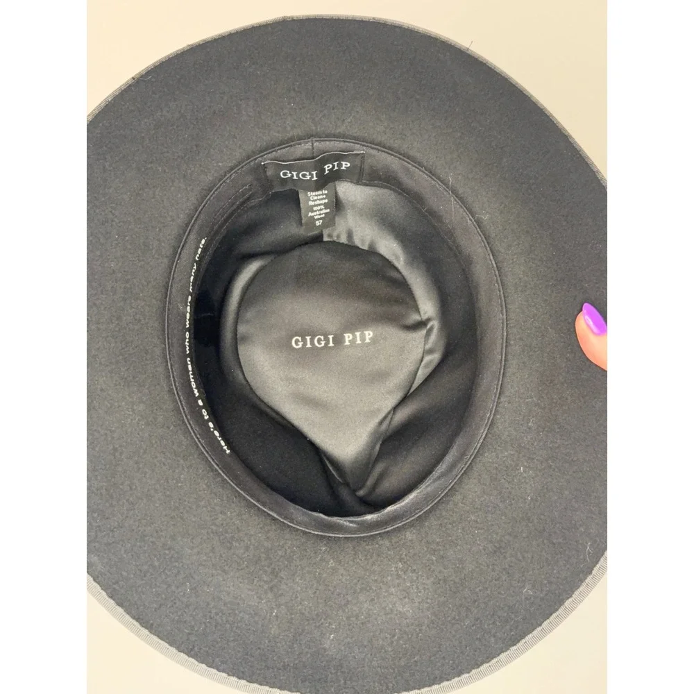 Gigi Pip Black Monroe Rancher Fedora Hat 57cm